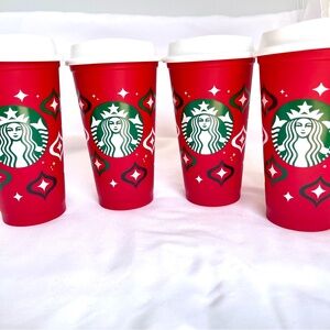 Lot Of 4 Starbucks 2023 Limited Edition Holiday Reusable Red 16oz Hot Cups New